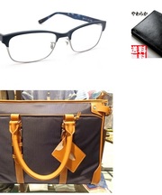 Ray-Banのめがね・布地（紺色）革（キャメル）バッグ・財布（黒・二つ折り）の画像
