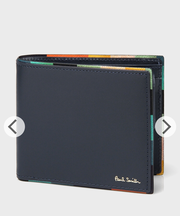 ポールスミスの黒の二つ折りの財布 淵にストライプの画像