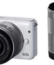 キャノンの白のデジタル一眼レフの画像