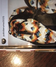 白地にカラフルな模様のリュックサック。THE NORTH FACEのものです。の画像