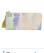 i.iceと書かれたピンク黄緑薄緑薄紫のマーブルの財布の画像