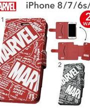 iPhone7を落としました。赤の手帳型でMARVELのロゴ入のケースの画像