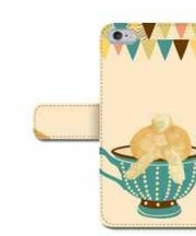 スマホ アンドロイドAQUOS 白色にウサギの絵が書いてある手帳型スマホカバーの画像