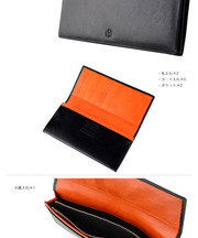 TAKEO KIKUCHI の黒い長財布　中はオレンジの画像