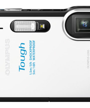 オリンパスのデジカメμ（ミュー）Ｔｏｕｇｈ　カラー白　グレーのストラップの画像