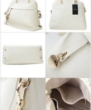 FURLAのバッグの金具、FURLAのロゴ入りの丸い南京錠のような形の画像